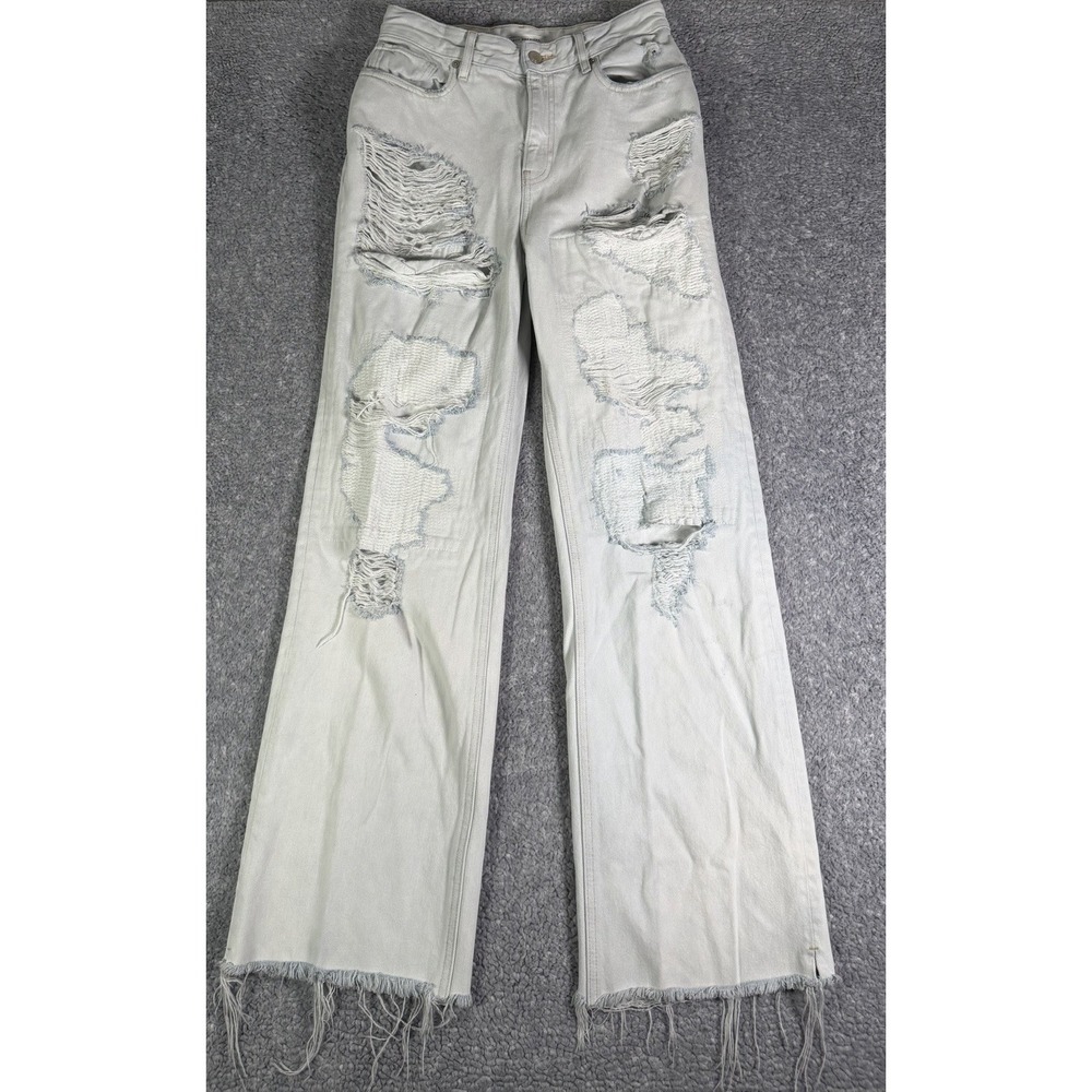 Good American The Khloe Jean Super High Rise Straight Raw Hem Distressed 4/27